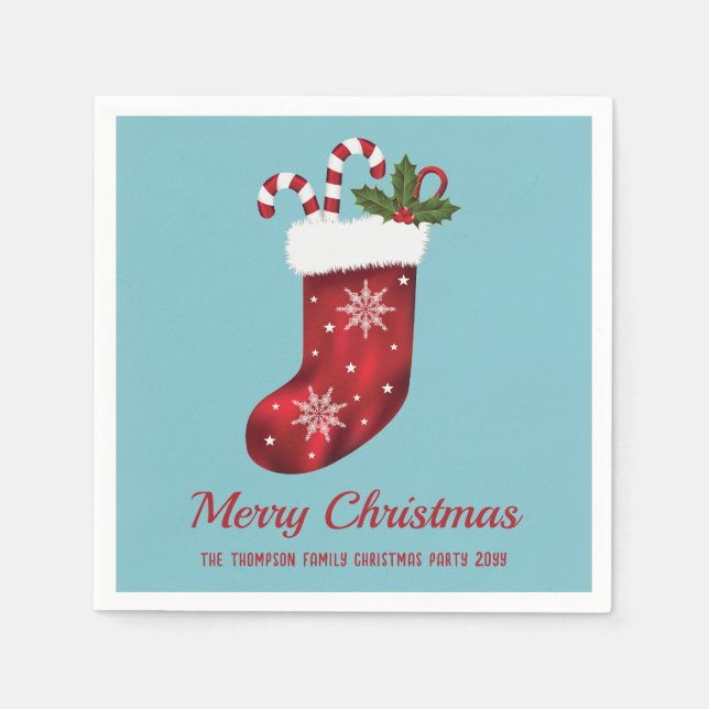 Guardanapo De Papel Natal Vermelho Em Azul Com Texto Personalizado (Frente)