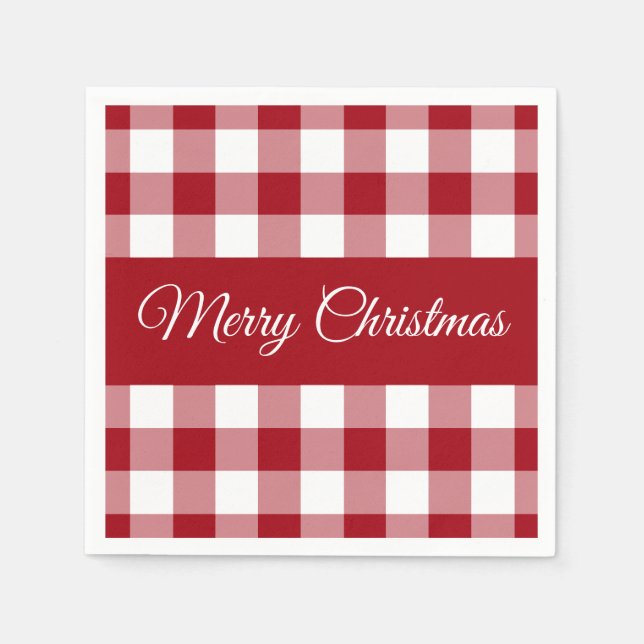 Guardanapo De Papel Natal Xadrez Vermelho e Branco Rústico (Frente)