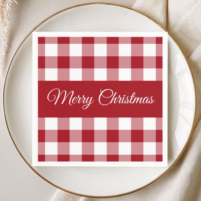 Guardanapo De Papel Natal Xadrez Vermelho e Branco Rústico (Rustic Red And White Plaid Christmas Napkins)