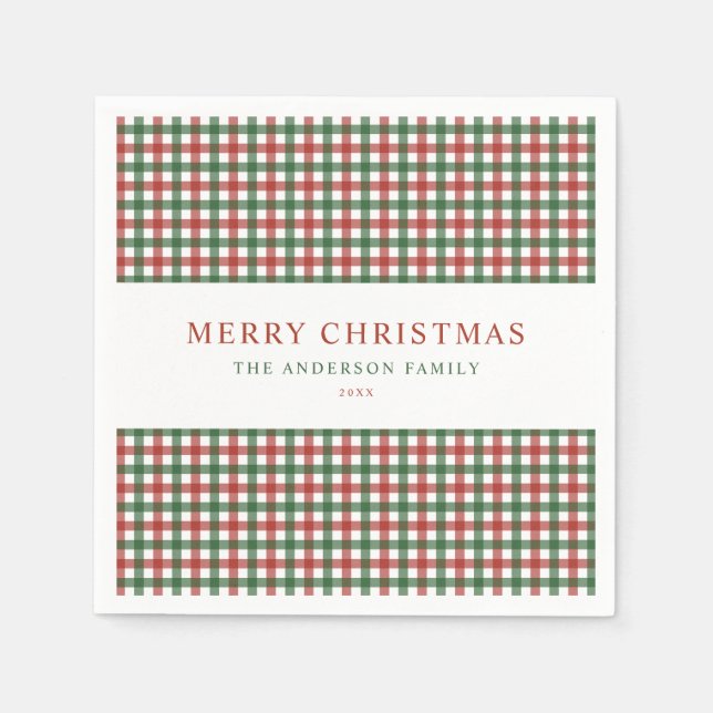 Guardanapo De Papel Natal Xadrez Vermelho e Verde (Frente)