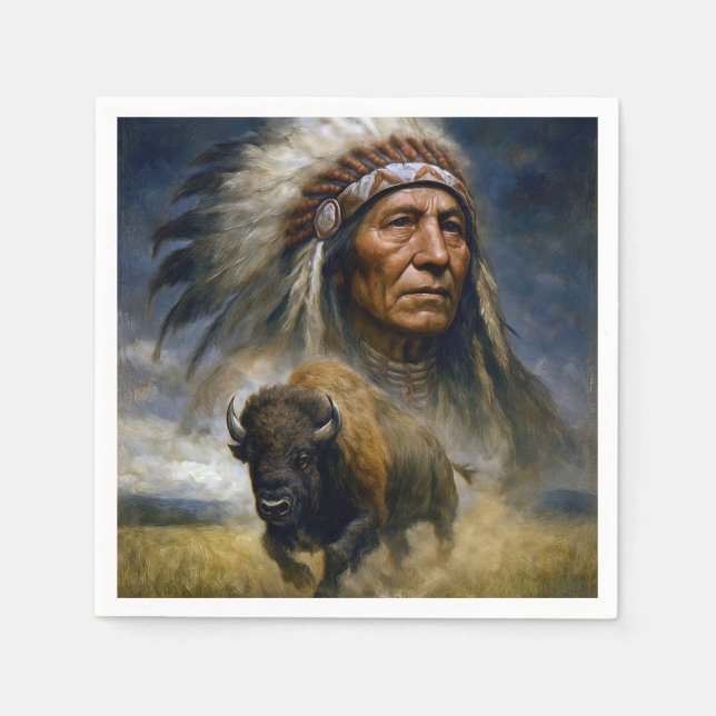 Guardanapo De Papel Native American Chief with Charging Buffalo (Frente)