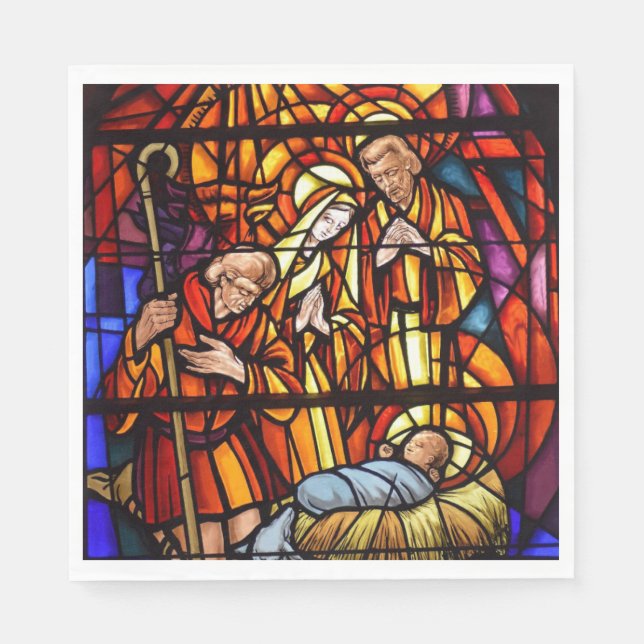 Guardanapo De Papel Natividade Natal da Janela de Vidro Armazenada (Frente)