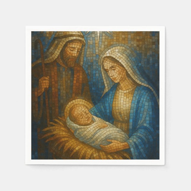 Guardanapo De Papel Nativity Stained Glass Mosaic | Holy Family  (Frente)