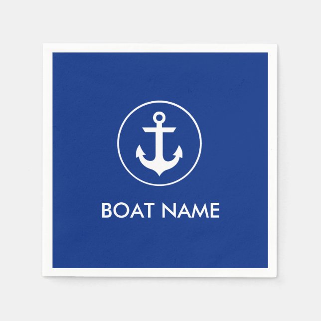 Guardanapo De Papel Náutica Blue Anchor Boat Name Cocktail Napkins (Frente)