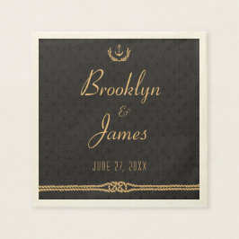 Guardanapo De Papel Náutica Náutica Negra E Dourada Nápoles