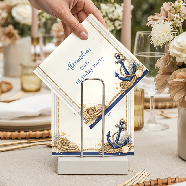 Guardanapo De Papel Nautical Anchor Compass Birthday (Criador carregado)
