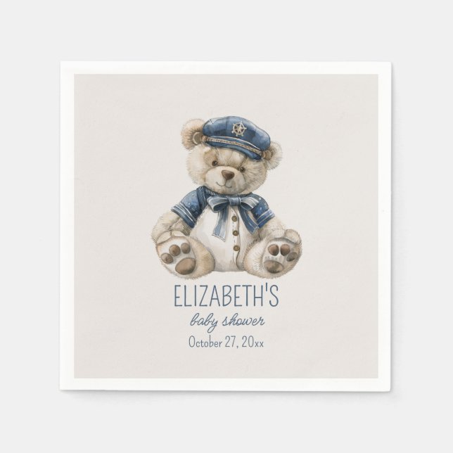 Guardanapo De Papel Nautical Blue Baby Bear Baby Shower (Frente)