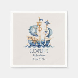 Guardanapo De Papel Nautical Blue Sailing Ship Baby Shower