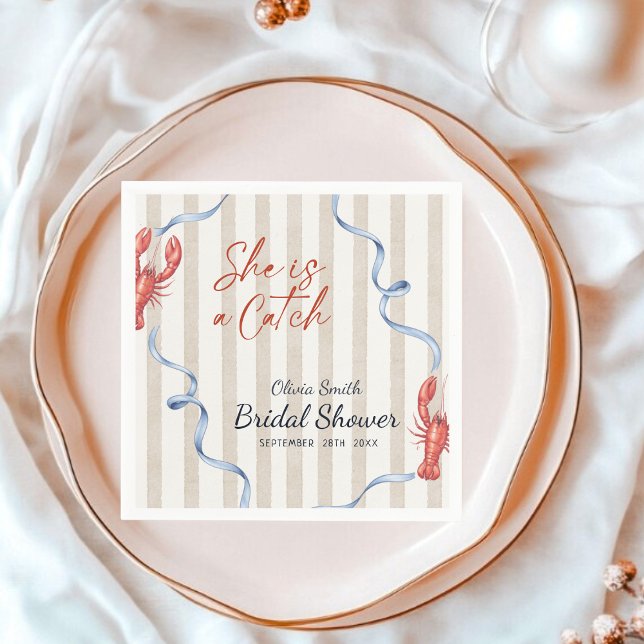 Guardanapo De Papel Nautical She’s a Catch Lobster Bridal Shower (Criador carregado)