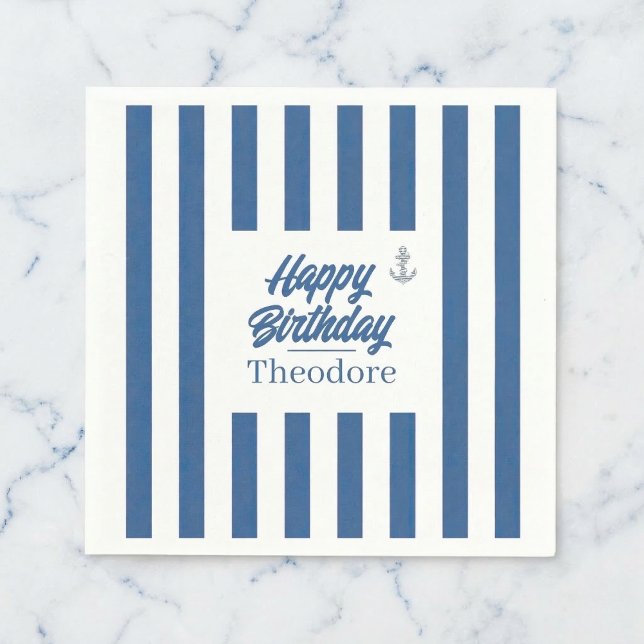 Guardanapo De Papel Nautical Striped Anchor Birthday (Perfect for your nautical theme.)
