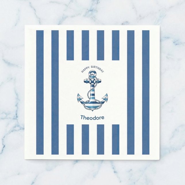 Guardanapo De Papel Nautical Striped Anchor Birthday (Classic look for your guests)