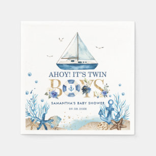 Guardanapo De Papel Náutico Blue Boat Ahoy É Chá de fraldas de Twin Bo