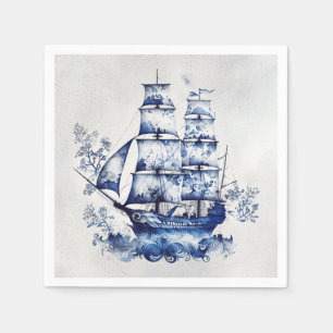 Guardanapo De Papel Navio de navegação do tipo Delft azul e branco no
