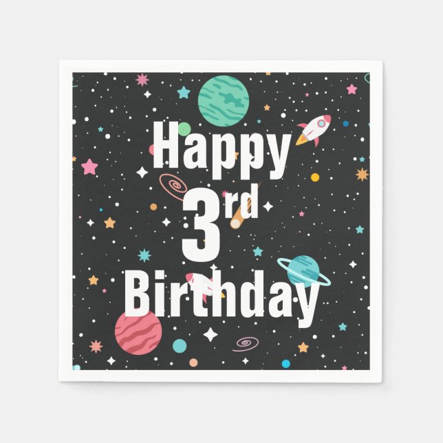 Guardanapo De Papel Navios e Planetas aniversário de 3 anos (Frente)