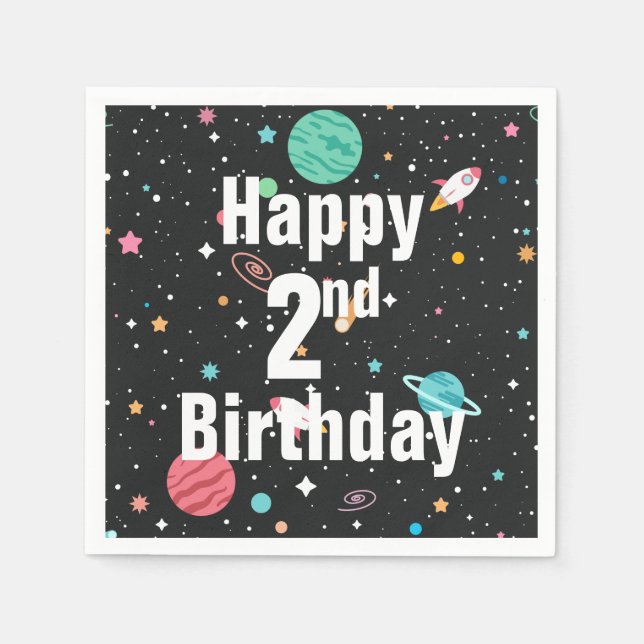 Guardanapo De Papel Navios e planetas de foguetes segundos aniversário (Frente)