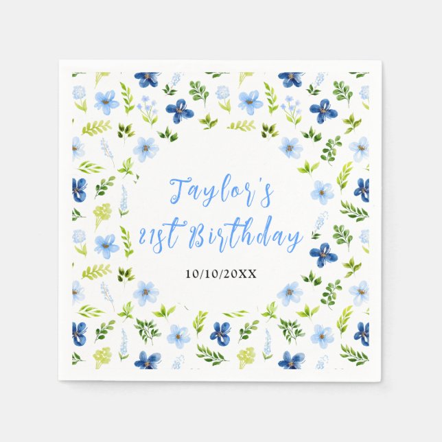 Guardanapo De Papel Navy and Baby Blue Floral Birthday (Frente)