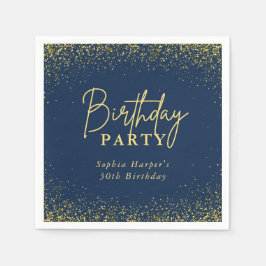 Guardanapo De Papel Navy Blue and Gold Glitter Confetti Birthday Party