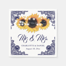 Guardanapo De Papel Navy Blue Floral Lace Sunflower Wedding