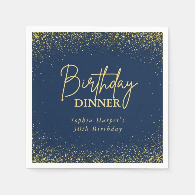 Guardanapo De Papel Navy Blue Gold Glitter Confetti Birthday Dinner (Frente)