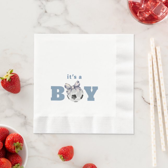 Guardanapo De Papel Navy Blue Minimalist Bow Soccer Boy Baby Shower (Insitu)