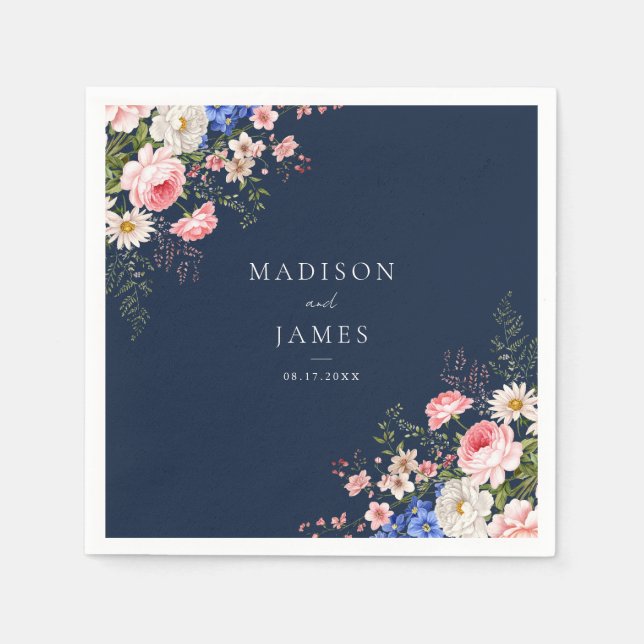 Guardanapo De Papel Navy Blue Wildflower Floral Wedding (Frente)