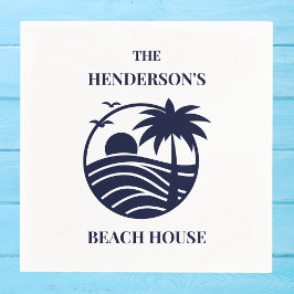 Guardanapo De Papel Navy Coastal Palm Tree Beach House