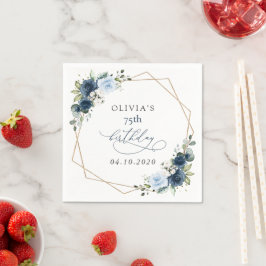 Guardanapo De Papel Navy Flowers, Blue Flowers, Greenery, Birthday