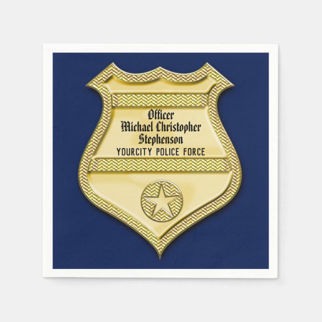 Guardanapo De Papel Navy Gold Badge Police Graduation/Retirement Party (Frente)