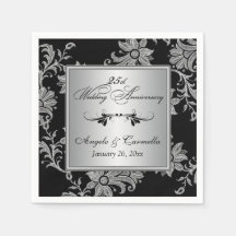 Negra, 25 Silver Casamento Aniversário Napkins
