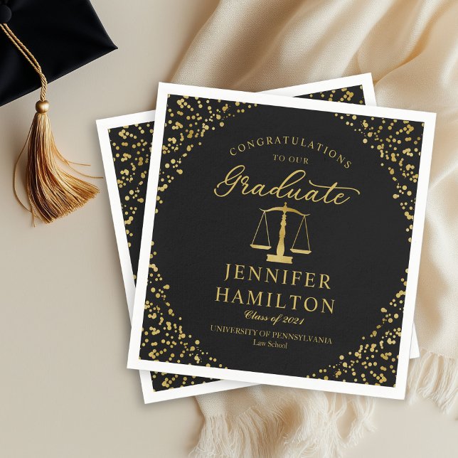 Guardanapo De Papel Negra Dourada Elegante para Graduação na Faculdade (Criador carregado)