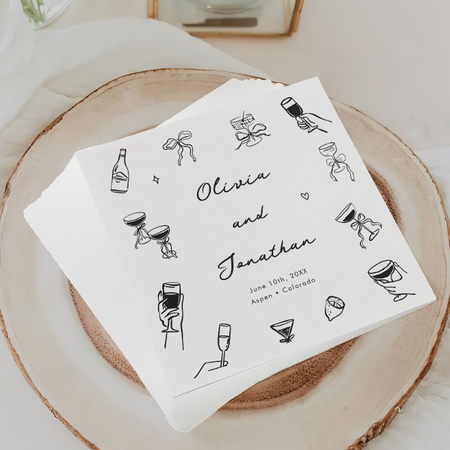 Guardanapo De Papel Negra e Branca Desenhando Casamento Quirky (Criador carregado)