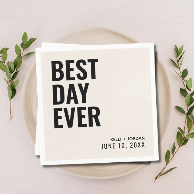 Guardanapo De Papel Negra Personalizada para o Melhor Dia do Mundo (Personalized Black Modern Best Day Ever Wedding Napkins
)