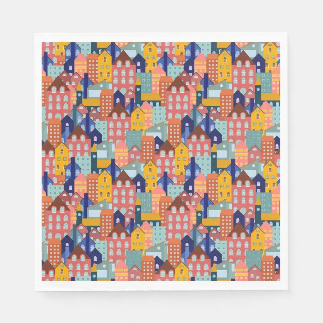 Guardanapo De Papel Neighborhood Block City Houses Pattern (Frente)
