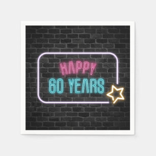 Guardanapo De Papel Neon 60th Birthday Marquee On Brick Napkins