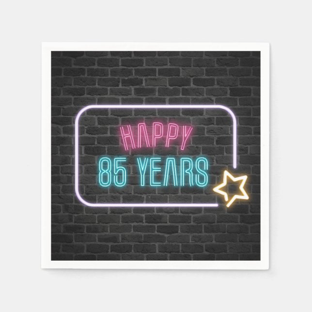 Guardanapo De Papel Neon 85th Birthday Marquee On Brick Wall Napkins (Frente)