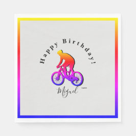 Guardanapo De Papel Neon Bicycle Rider Happy Birday Napkin