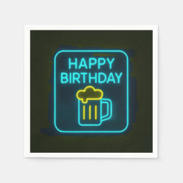 Guardanapo De Papel Neon Birthday Beer Mug Em Preto