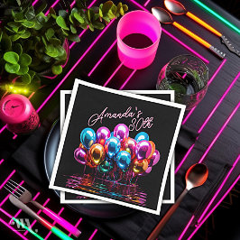 Guardanapo De Papel Neon Blacklight Balloons Cocktail Birthday
