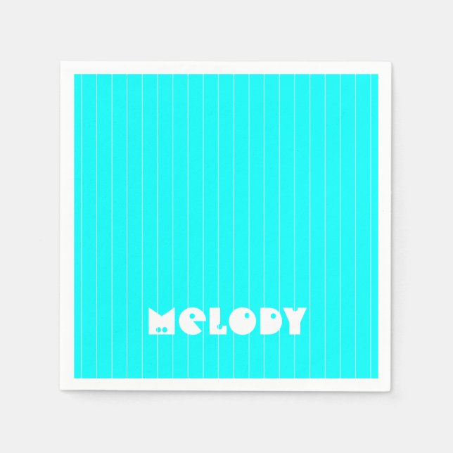 Guardanapo De Papel Neon Cyan White Thin Vertical Strike Name (Frente)
