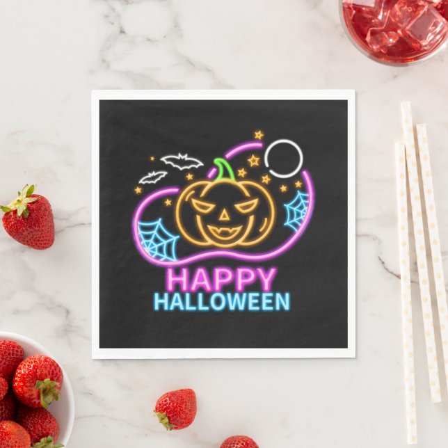 Guardanapo De Papel Neon Glow Olha Halloween Pumpkin Bats (Insitu)