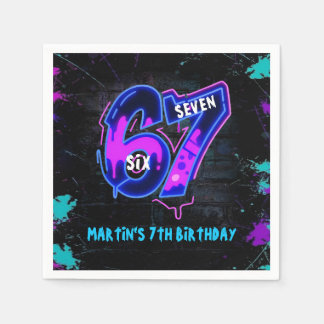 Guardanapo De Papel Neon Graffiti Six Seven Birthday Napkins