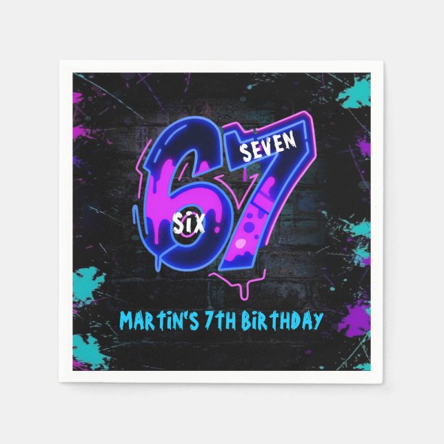Guardanapo De Papel Neon Graffiti Six Seven Birthday Napkins (Frente)