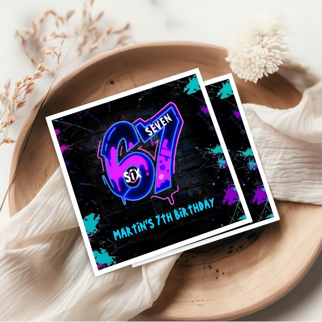 Guardanapo De Papel Neon Graffiti Six Seven Birthday Napkins (Criador carregado)