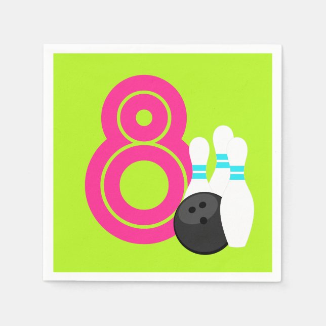Guardanapo De Papel Neon Green Girl Boliche Birday Paper Napkins (Frente)