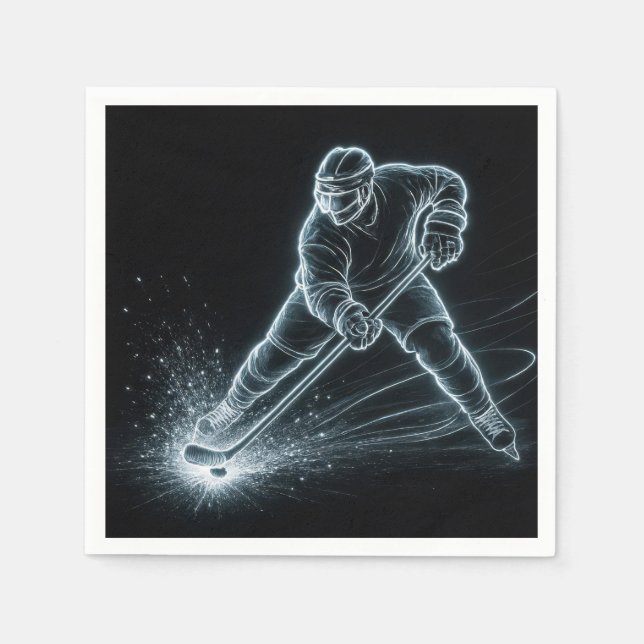 Guardanapo De Papel Neon Hockey Player On Ice (Frente)