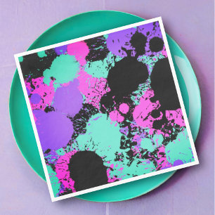 Guardanapo De Papel Neon Magenta Roxo Pintal Pintor Splatter Aniversár