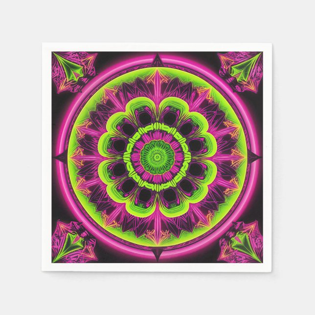 Guardanapo De Papel Neon Pink E Green Kaleidoscope Design (Frente)