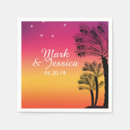 Guardanapo De Papel Neon Pink Ombre Tropical Tree Sunset Beach