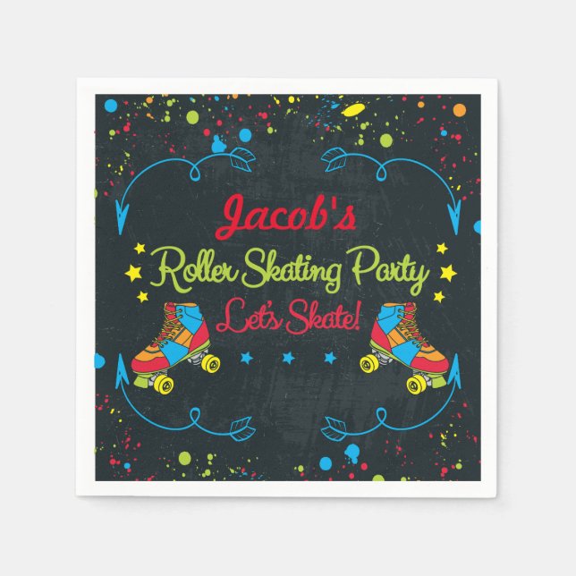 Guardanapo De Papel Neon Roller Skate Birthday Napkins (Frente)