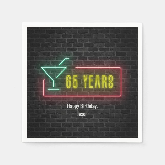 Guardanapo De Papel Neon Sign on brick wall, 65 anos (Frente)